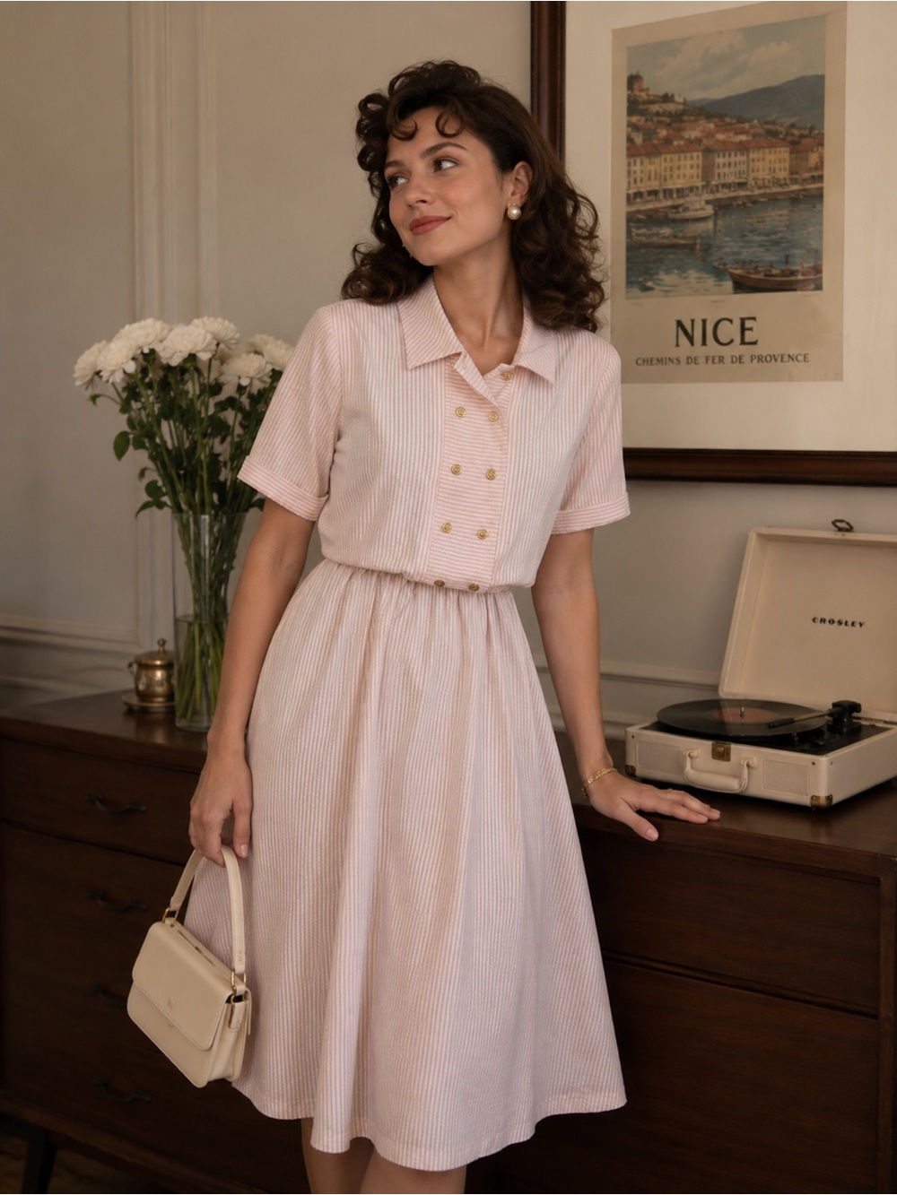 Vintage 1980s does 1950s Kenny Classics Striped Seersucker Pink Dress